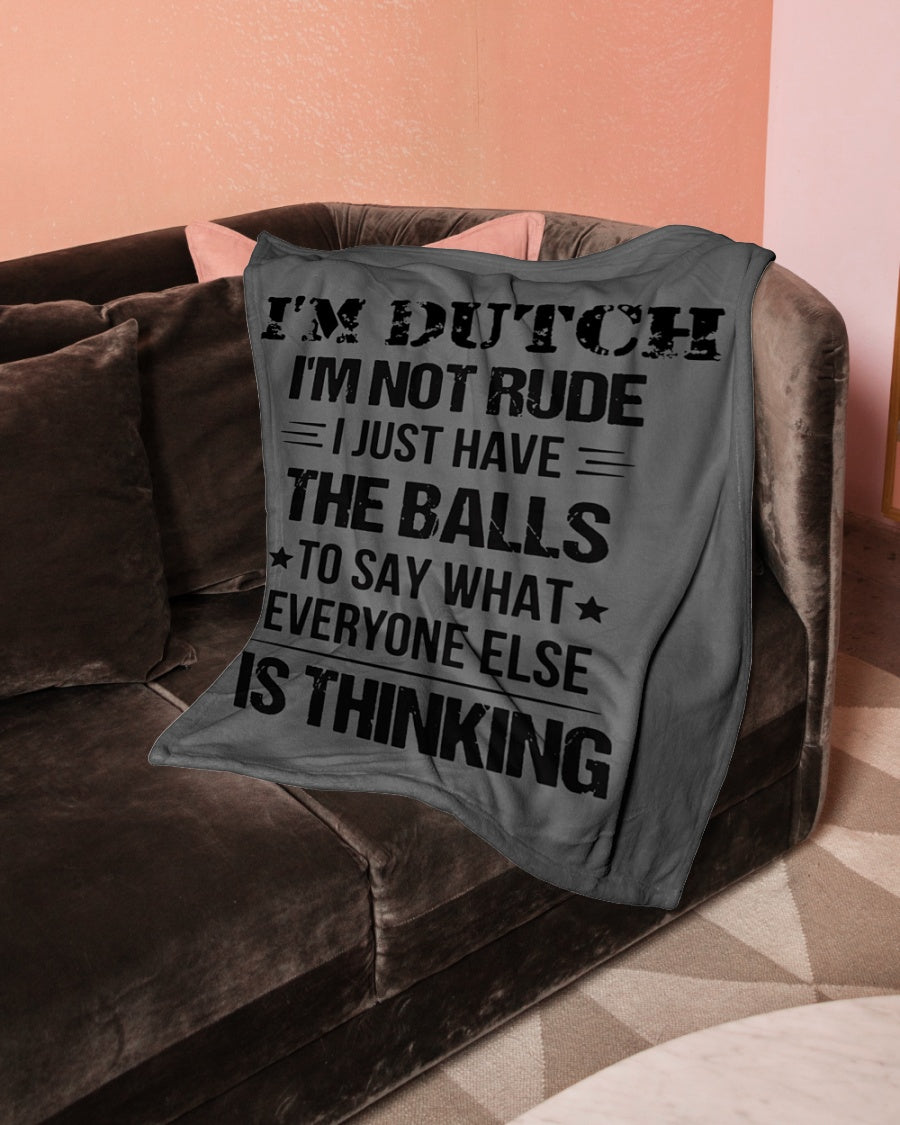 I'M NOT RUDE I'M DUTCH - Small Fleece Blanket - 30" x 40" - Charcoal Grey - aos-coral-fleece-blanket-30x40-lifestyle-front-05