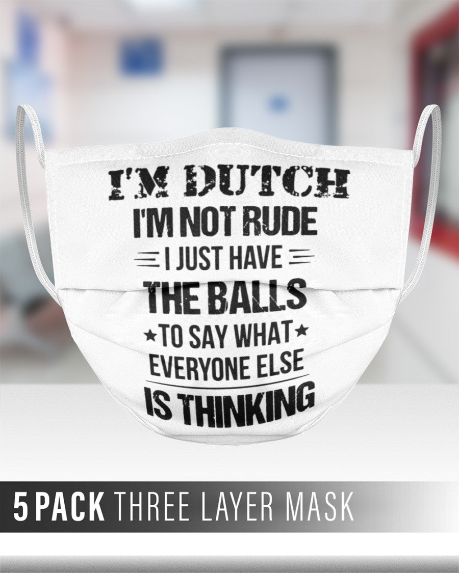 I'M NOT RUDE I'M DUTCH - 3 Layer Face Mask - 5 Pack - White - aos-face-mask-3-layers-lifestyle-front-27
