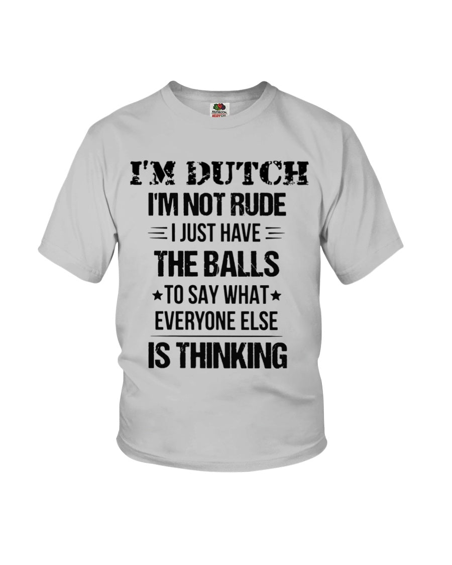 I'M NOT RUDE I'M DUTCH - Youth T-Shirt - Ash - Front