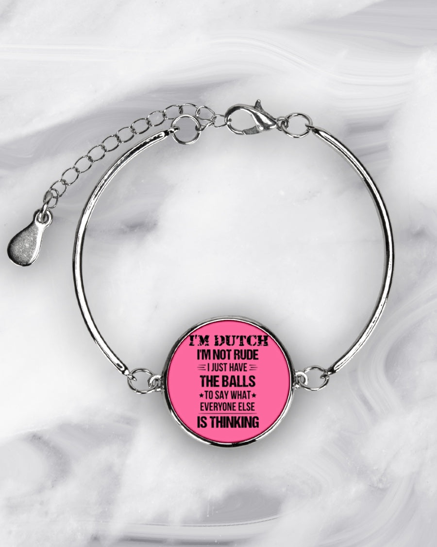 I'M NOT RUDE I'M DUTCH - Metallic Circle Bracelet - Cyber Pink - aos-bracelet-metal-front-lifestyle-8