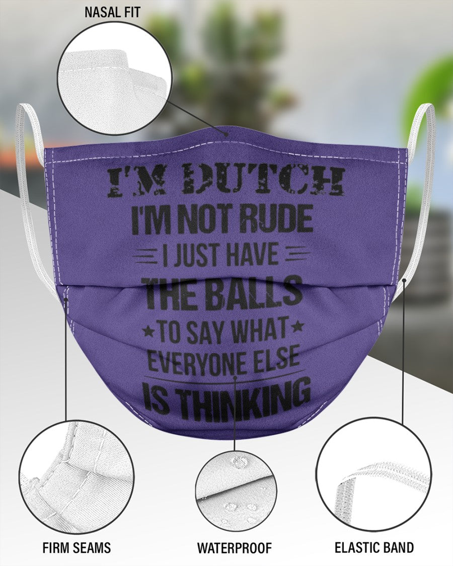 I'M NOT RUDE I'M DUTCH - 3 Layer Face Mask - Single - Purple - aos-face-mask-3-layers-lifestyle-front-49