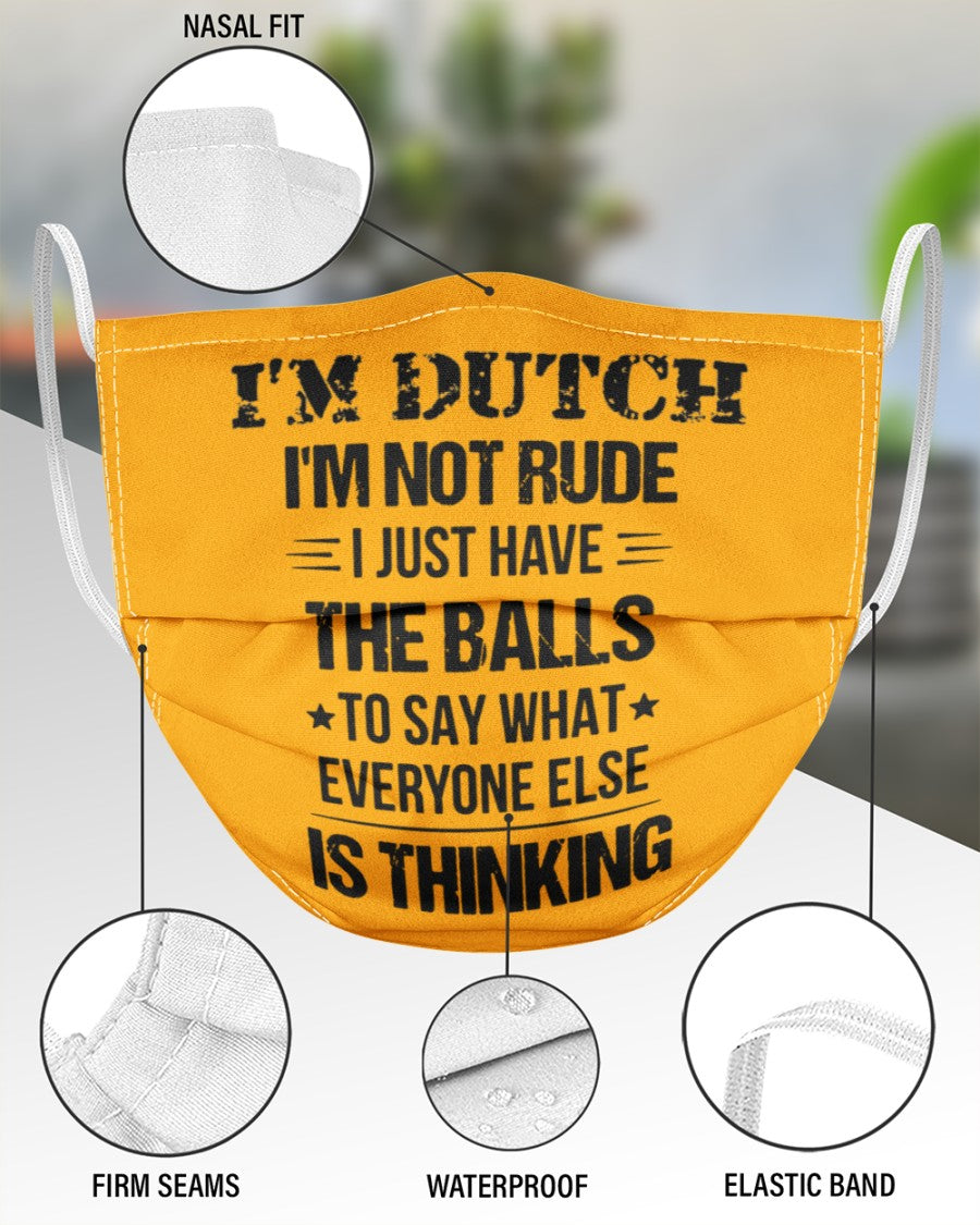 I'M NOT RUDE I'M DUTCH - 3 Layer Face Mask - Single - Gold - aos-face-mask-3-layers-lifestyle-front-49