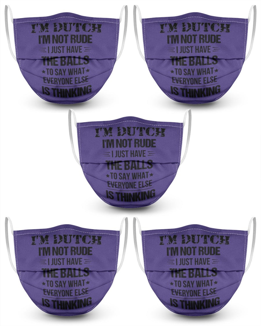 I'M NOT RUDE I'M DUTCH - 3 Layer Face Mask - 5 Pack - Purple - Front