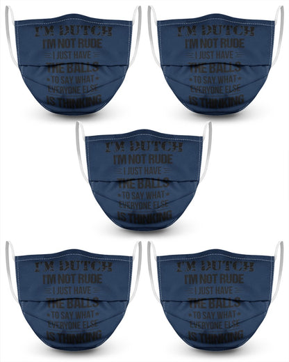 I'M NOT RUDE I'M DUTCH - 3 Layer Face Mask - 5 Pack - J Navy - Front