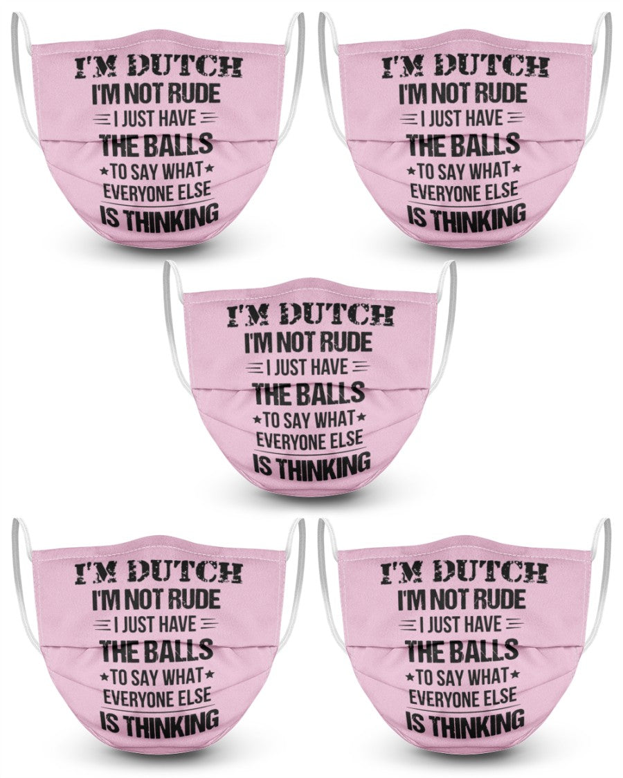 I'M NOT RUDE I'M DUTCH - 3 Layer Face Mask - 5 Pack - Classic Pink - Front