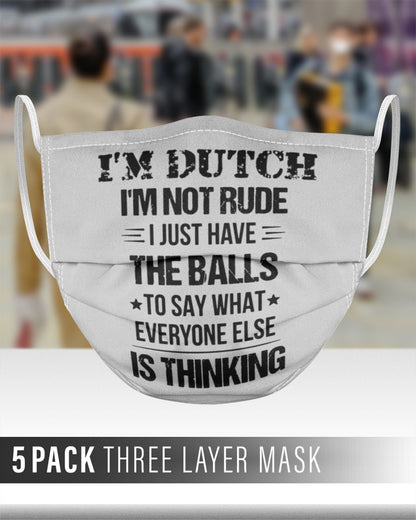 I'M NOT RUDE I'M DUTCH - 3 Layer Face Mask - 5 Pack - Ash - aos-face-mask-3-layers-lifestyle-front-48