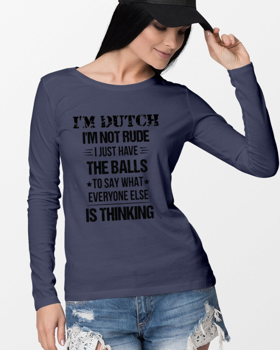I'M NOT RUDE I'M DUTCH - Long Sleeve Tee - Navy - lifestyle-unisex-longsleeve-front-4