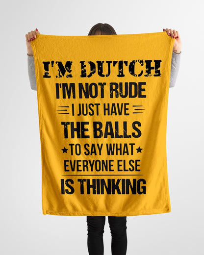 I'M NOT RUDE I'M DUTCH - Small Fleece Blanket - 30" x 40" - Gold - aos-coral-fleece-blanket-30x40-lifestyle-front-14
