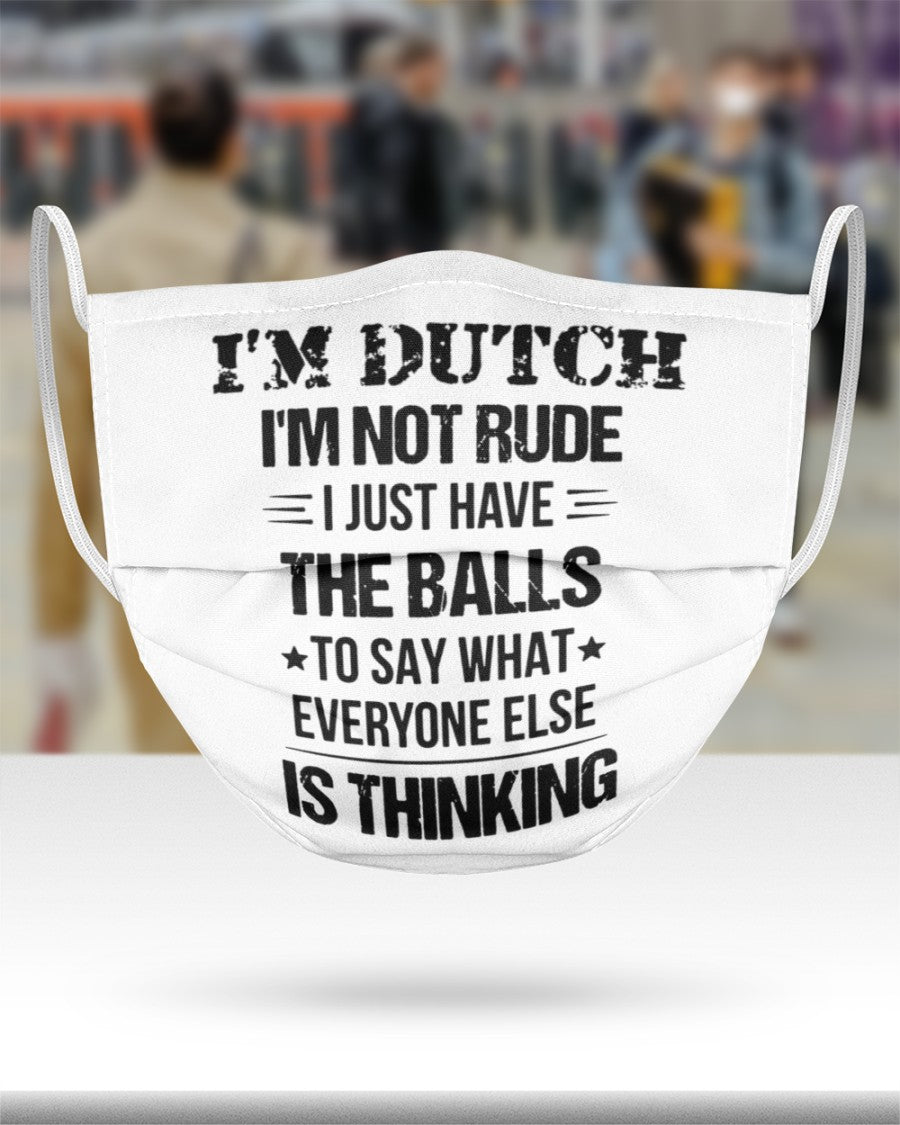 I'M NOT RUDE I'M DUTCH - 3 Layer Face Mask - Single - White - aos-face-mask-3-layers-lifestyle-front-46
