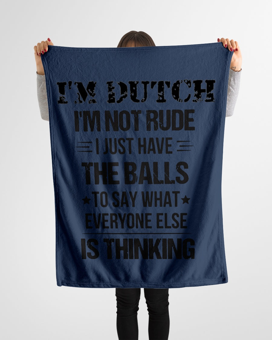 I'M NOT RUDE I'M DUTCH - Small Fleece Blanket - 30" x 40" - J Navy - aos-coral-fleece-blanket-30x40-lifestyle-front-14