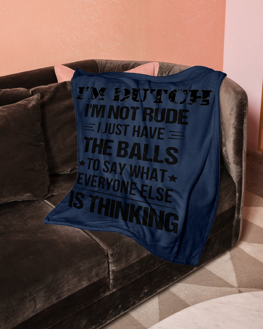 I'M NOT RUDE I'M DUTCH - Small Fleece Blanket - 30" x 40" - J Navy - aos-coral-fleece-blanket-30x40-lifestyle-front-05