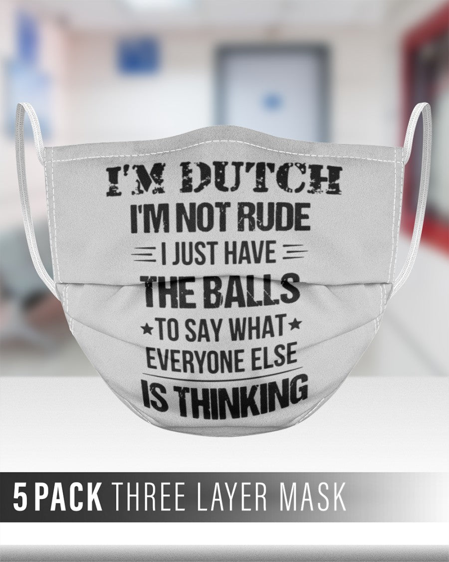 I'M NOT RUDE I'M DUTCH - 3 Layer Face Mask - 5 Pack - Ash - aos-face-mask-3-layers-lifestyle-front-27