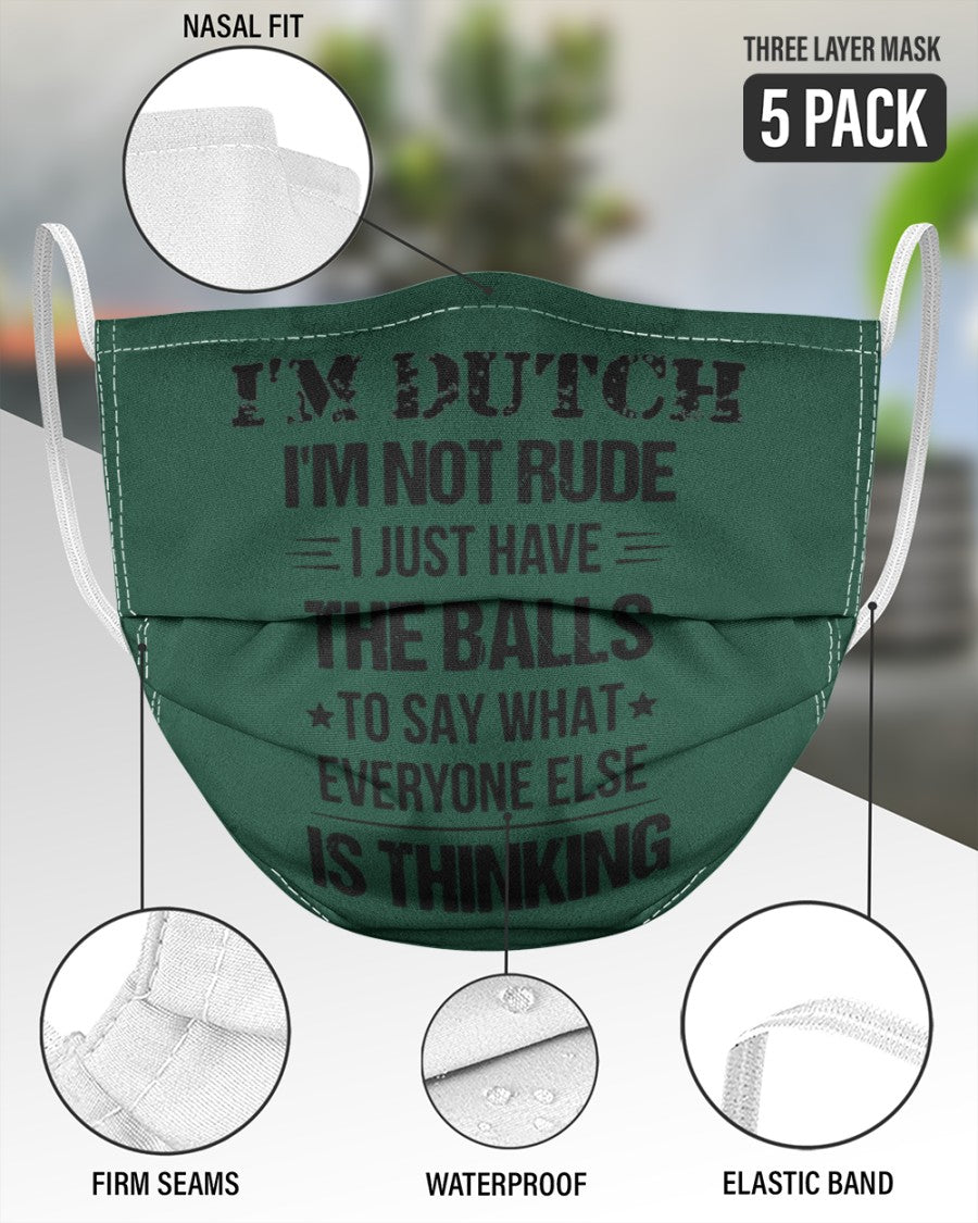 I'M NOT RUDE I'M DUTCH - 3 Layer Face Mask - 5 Pack - Forest Green - aos-face-mask-3-layers-lifestyle-front-51