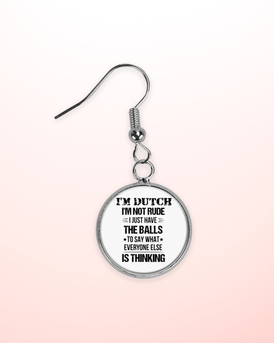 I'M NOT RUDE I'M DUTCH - Circle Earrings - White - aos-earring-circle-front-lifestyle-2
