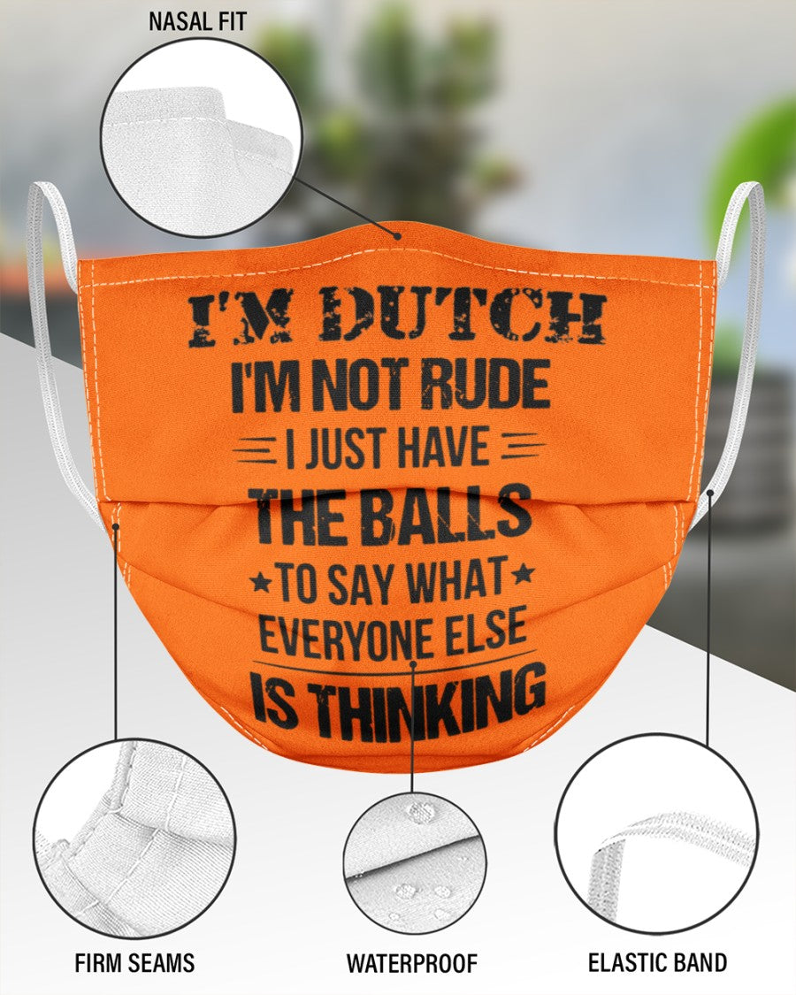 I'M NOT RUDE I'M DUTCH - 3 Layer Face Mask - Single - Burnt Orange - aos-face-mask-3-layers-lifestyle-front-49
