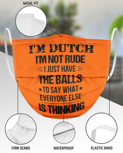 I'M NOT RUDE I'M DUTCH - 3 Layer Face Mask - Single - Burnt Orange - aos-face-mask-3-layers-lifestyle-front-49