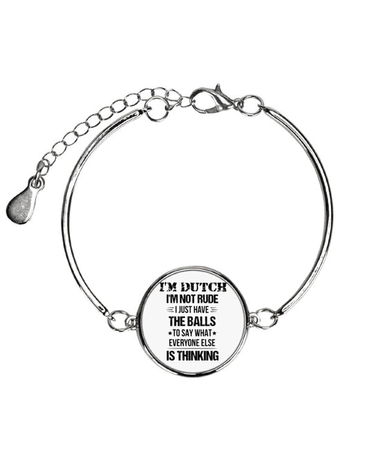 I'M NOT RUDE I'M DUTCH - Metallic Circle Bracelet - White - Front