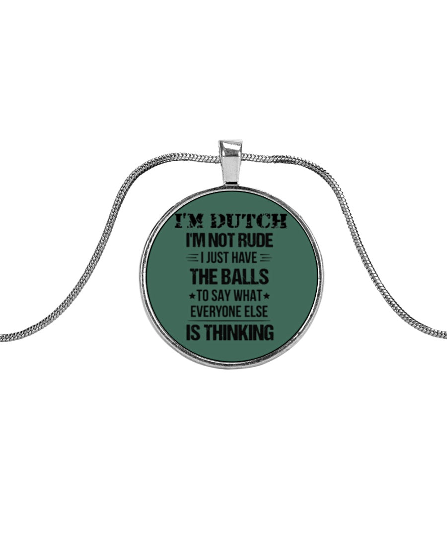 I'M NOT RUDE I'M DUTCH - Metallic Circle Necklace - Forest Green - Front