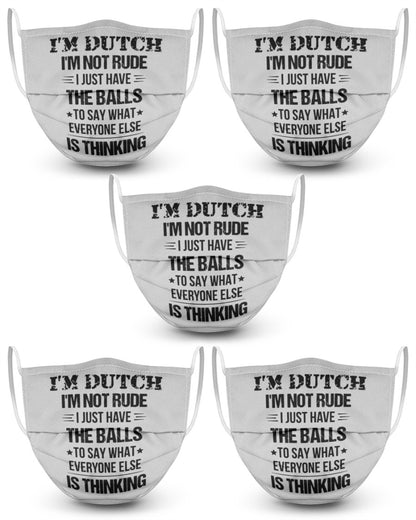 I'M NOT RUDE I'M DUTCH - 3 Layer Face Mask - 5 Pack - Ash - Front