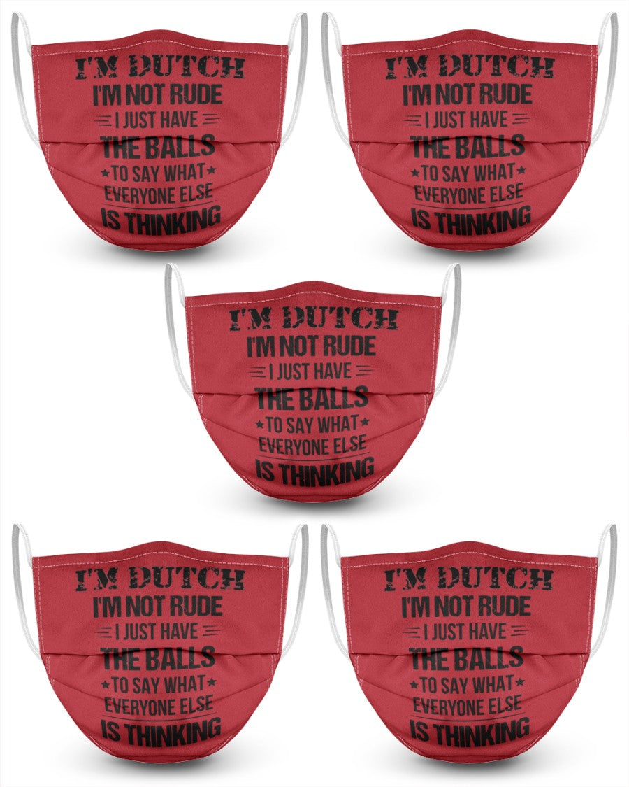 I'M NOT RUDE I'M DUTCH - 3 Layer Face Mask - 5 Pack - True Red - Front