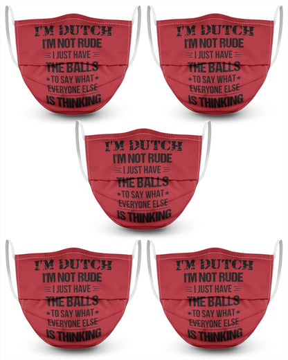 I'M NOT RUDE I'M DUTCH - 3 Layer Face Mask - 5 Pack - True Red - Front