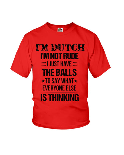 I'M NOT RUDE I'M DUTCH - Youth T-Shirt - True Red - Front