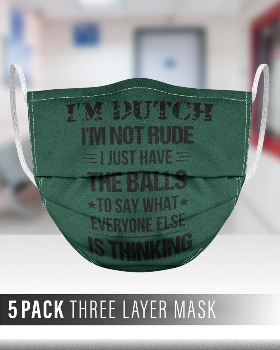 I'M NOT RUDE I'M DUTCH - 3 Layer Face Mask - 5 Pack - Forest Green - aos-face-mask-3-layers-lifestyle-front-27