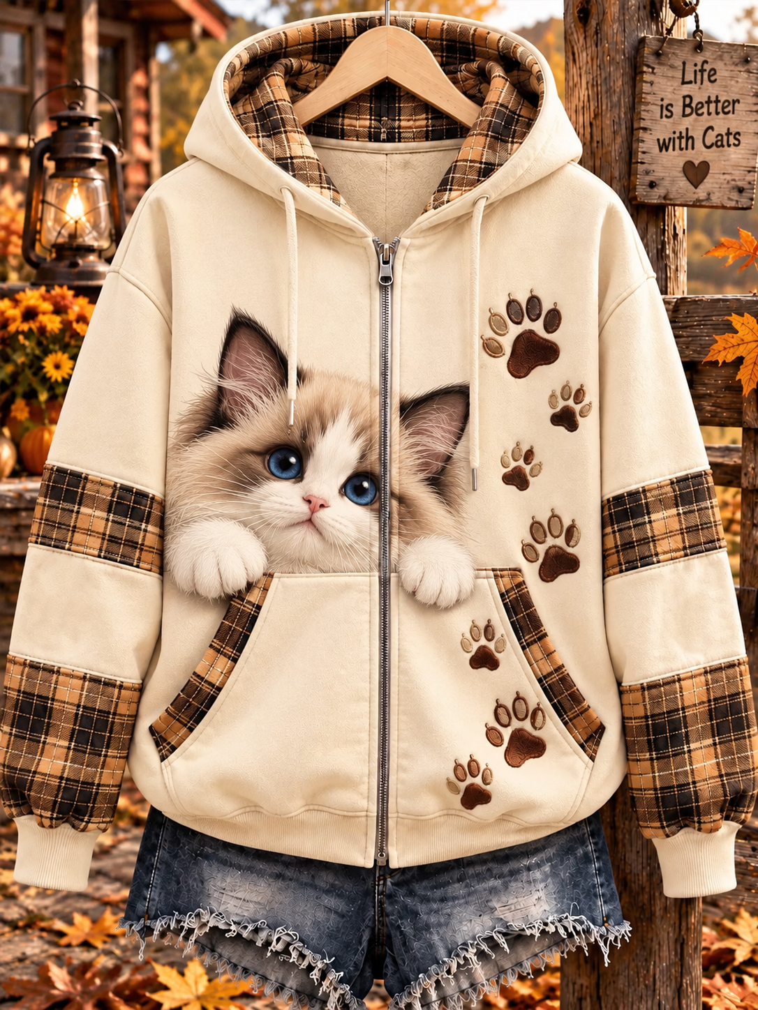 Women's Life Is Better With Cats Zip-Up Hoodie