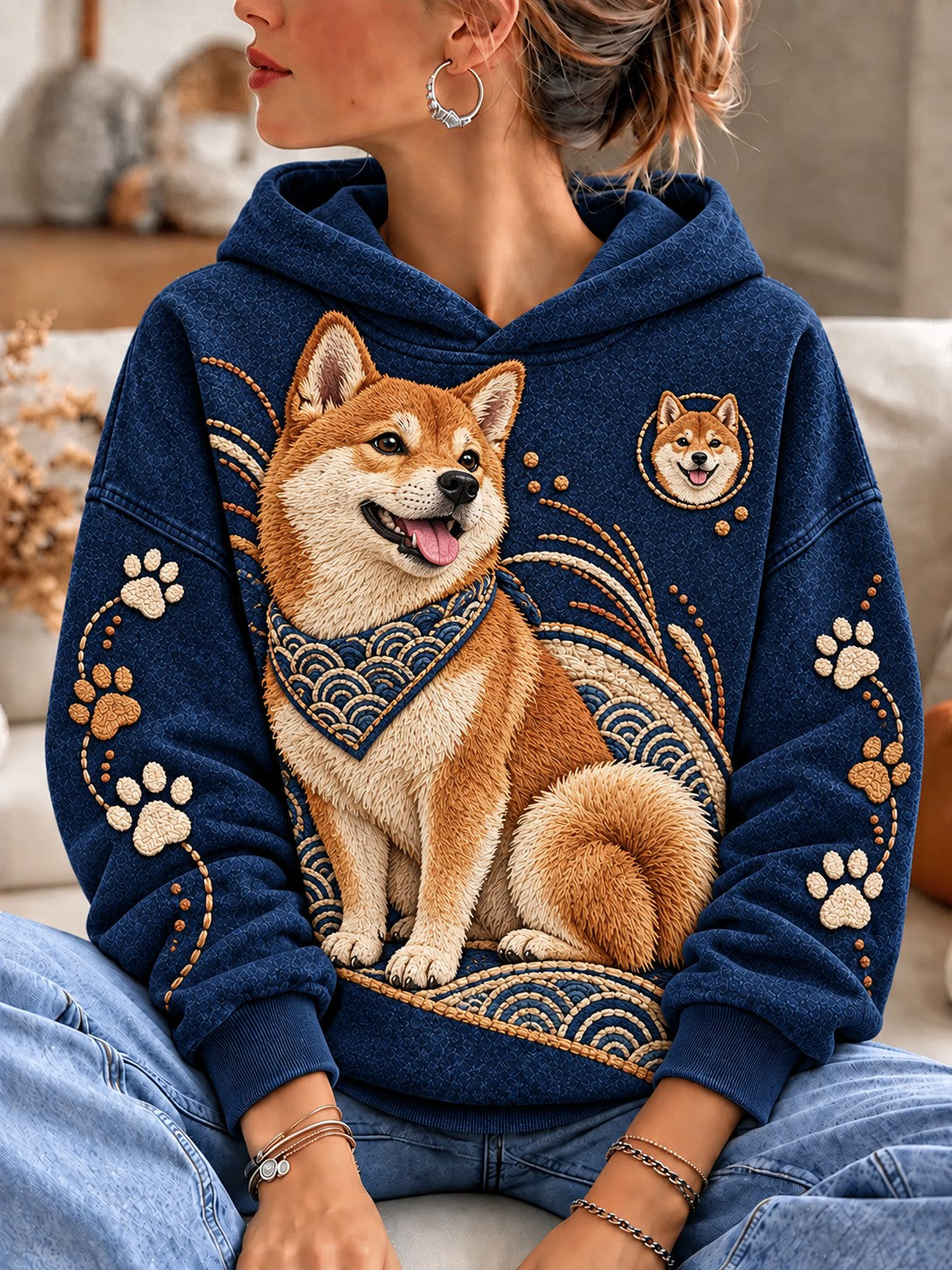 Women's Dog Printed Hoodie