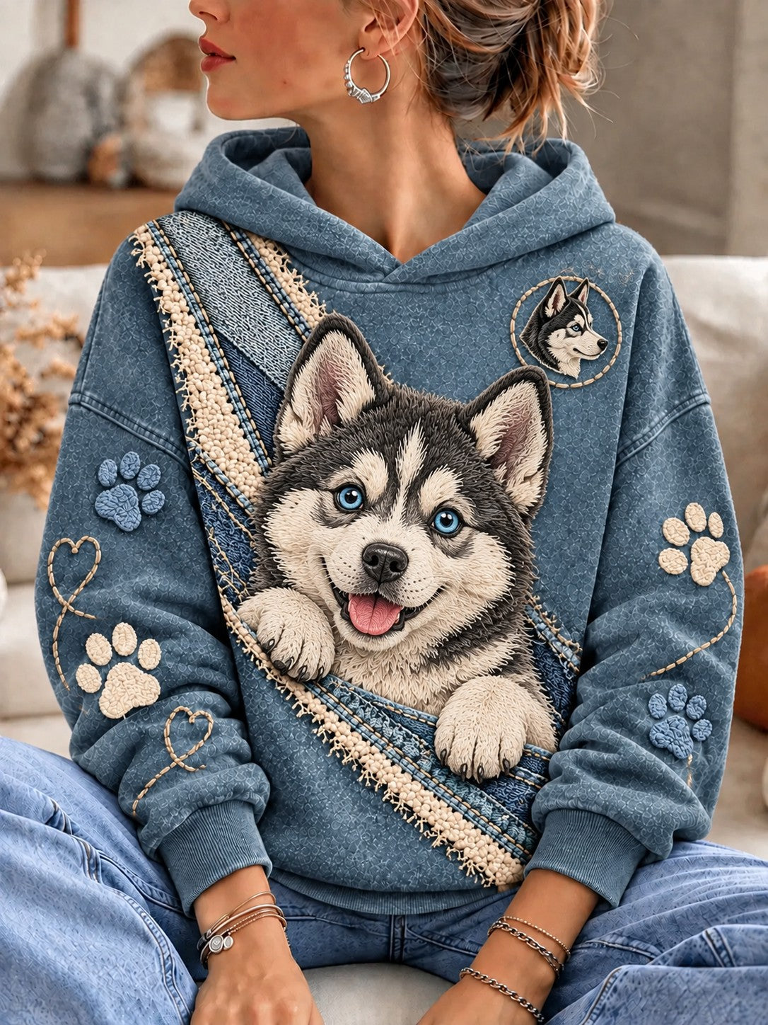 Women's Dog Printed Hoodie