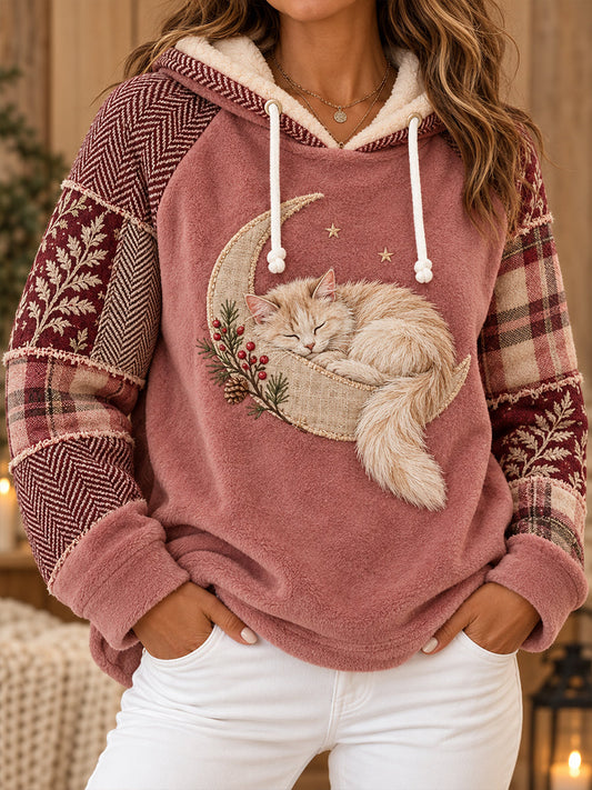 Women's Winter Season Animal Art Printed Flannel Hoodie