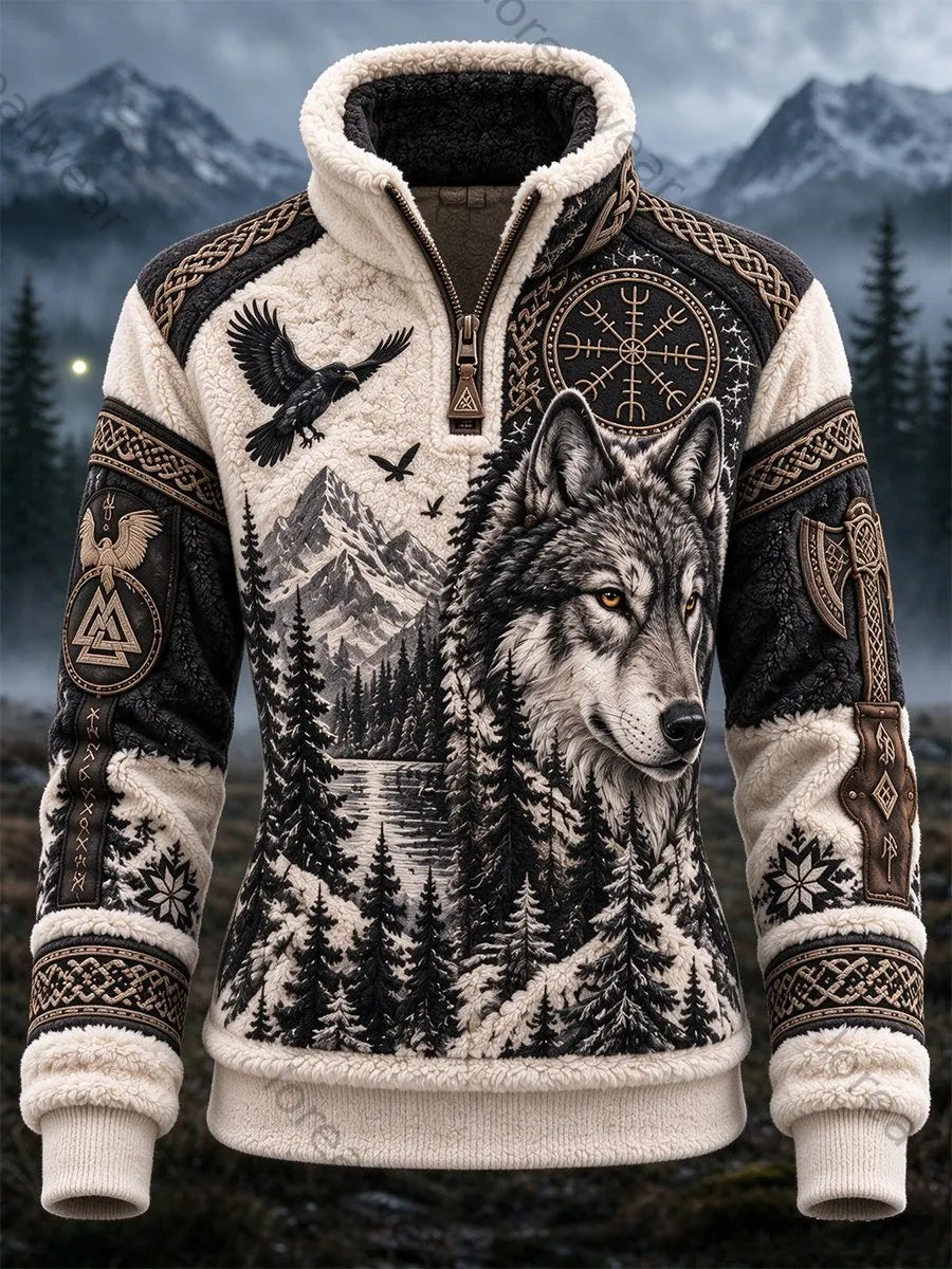 Women's Viking Art Fur Collar Top