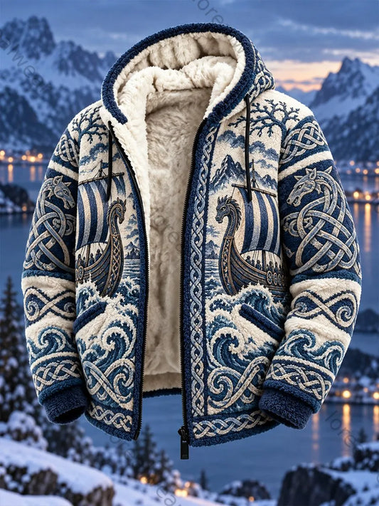 Men's Vintage Nordic VikingScandinavian Style Graphic Print Casual Flannel Jacket