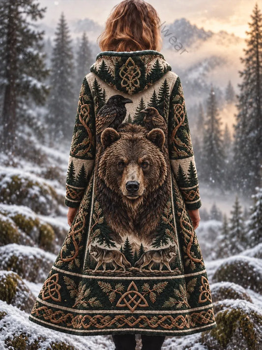Women's Casual Flannel Jacket with Vintage Nordic VikingScandinavian Style Art Print