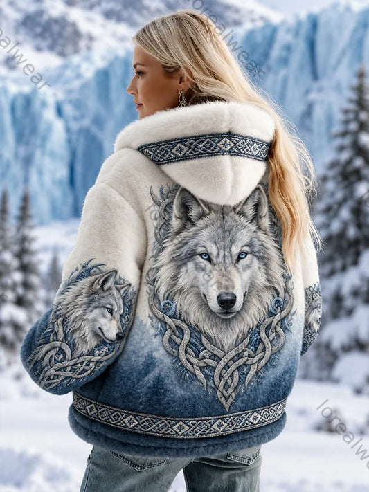 Women's Vintage NordicViking/Scandinavian Style Art-Print Casual Flannel Cozy Jacket